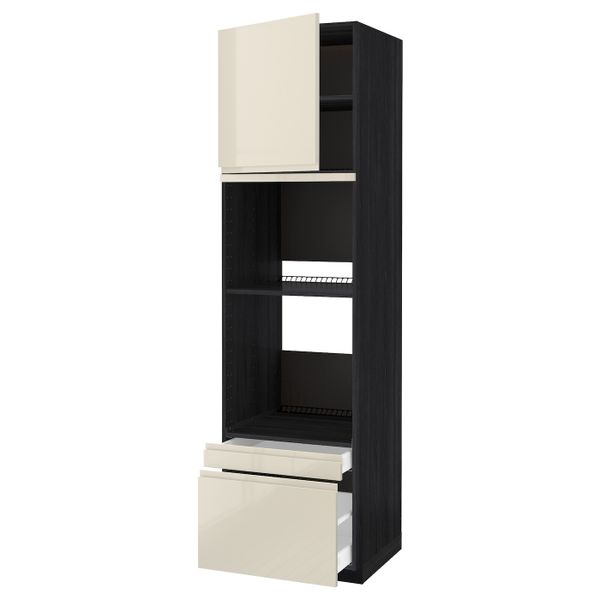 Высокий шкаф для духовки комбинированный, духовка + дверца/2ящ, черный, Воксторп глянцевый светло-бежевый 60x60x220 см IKEA - схема-чертеж с размерами