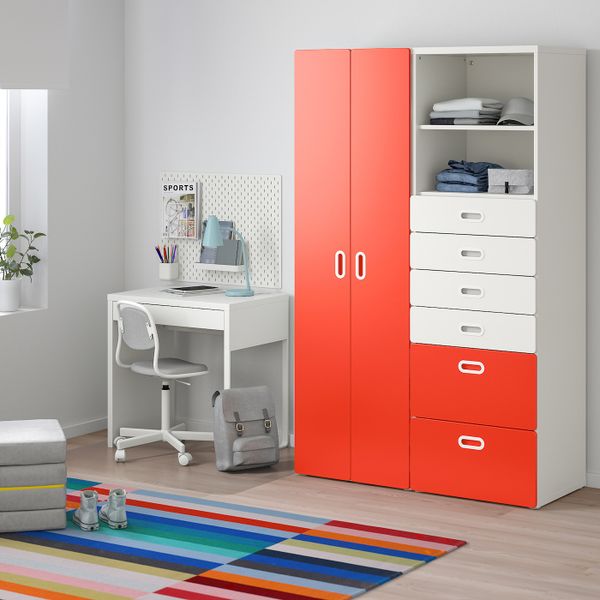 Шкаф платяной, белый, красный 120x50x192 см IKEA STUVA СТУВА / FRITIDS ФРИТИДС 192.764.66 - фото 2