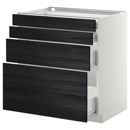Напольный шкаф 4 фронтальных панели, 4 ящика МЕТОД / ФОРВАРА, белый, Тингсрид черный
