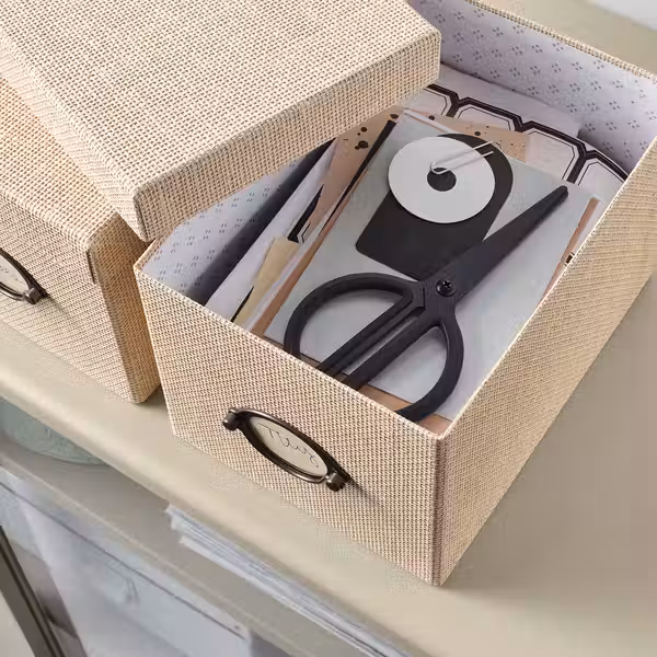 KVARNVIK Коробка с крышкой - бежевый 18x25x15 см - фото 4