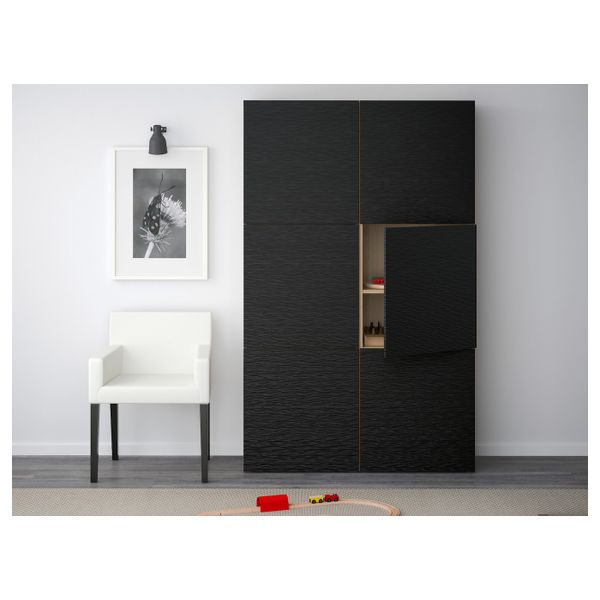 Комбинация для хранения с дверцами, под беленый дуб, Лаксвикен черный 120x40x192 см IKEA БЕСТО 892.471.64 - фото 3