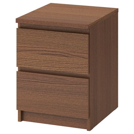 Комод с 2 ящиками, коричневая морилка ясеневый шпон 40x55 см IKEA MALM МАЛЬМ 803.685.27