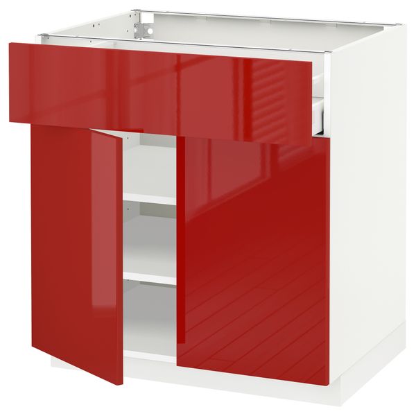 Напольный шкаф + ящик, 2 дверцы МЕТОД / МАКСИМЕРА, белый, Рингульт красный - схема-чертеж с размерами