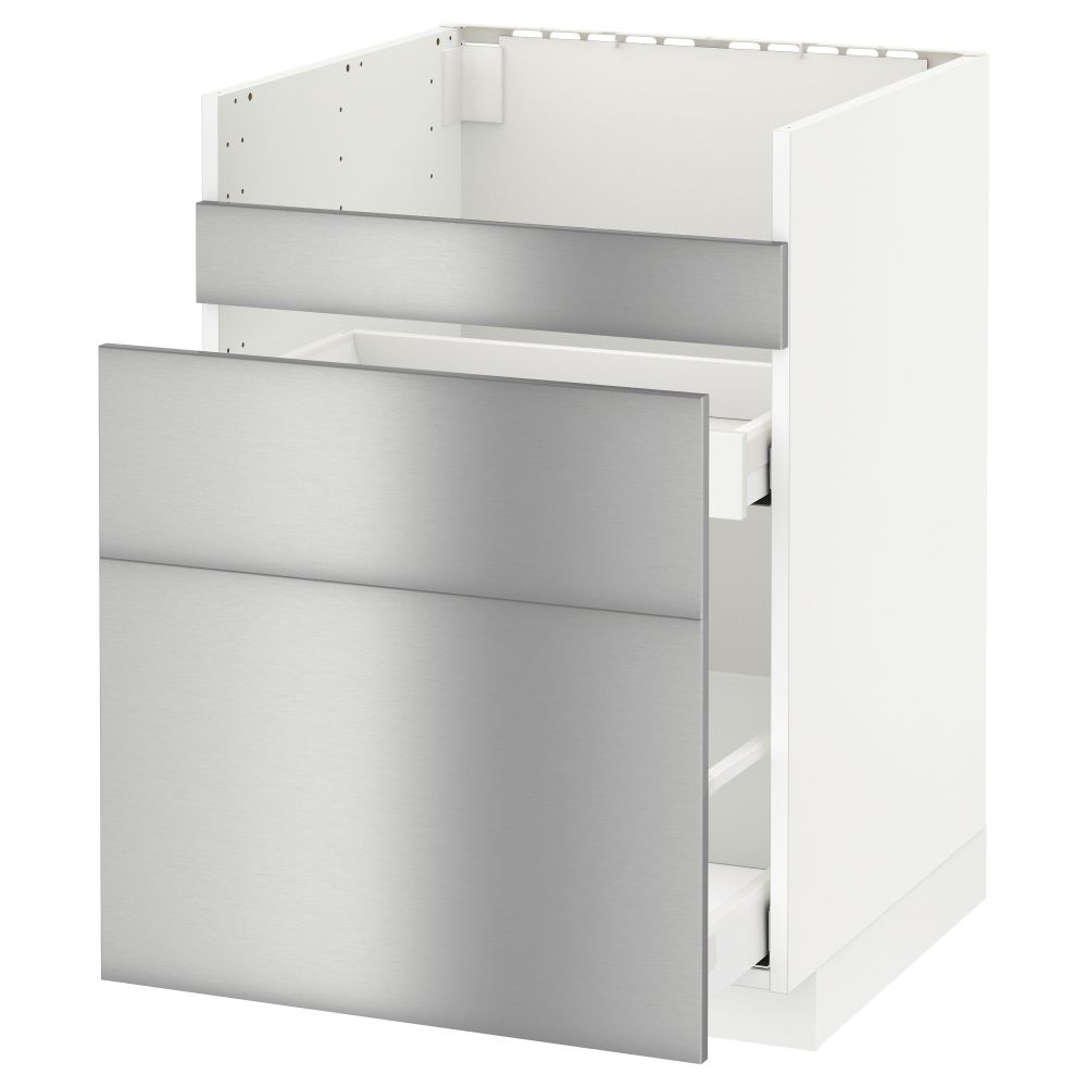 Напольный шкаф под мойку ДУМШЁ, 3 фасада, 2 ящика МЕТОД / МАКСИМЕРА, белый, Гревста нержавеющ сталь - схема-чертеж с размерами