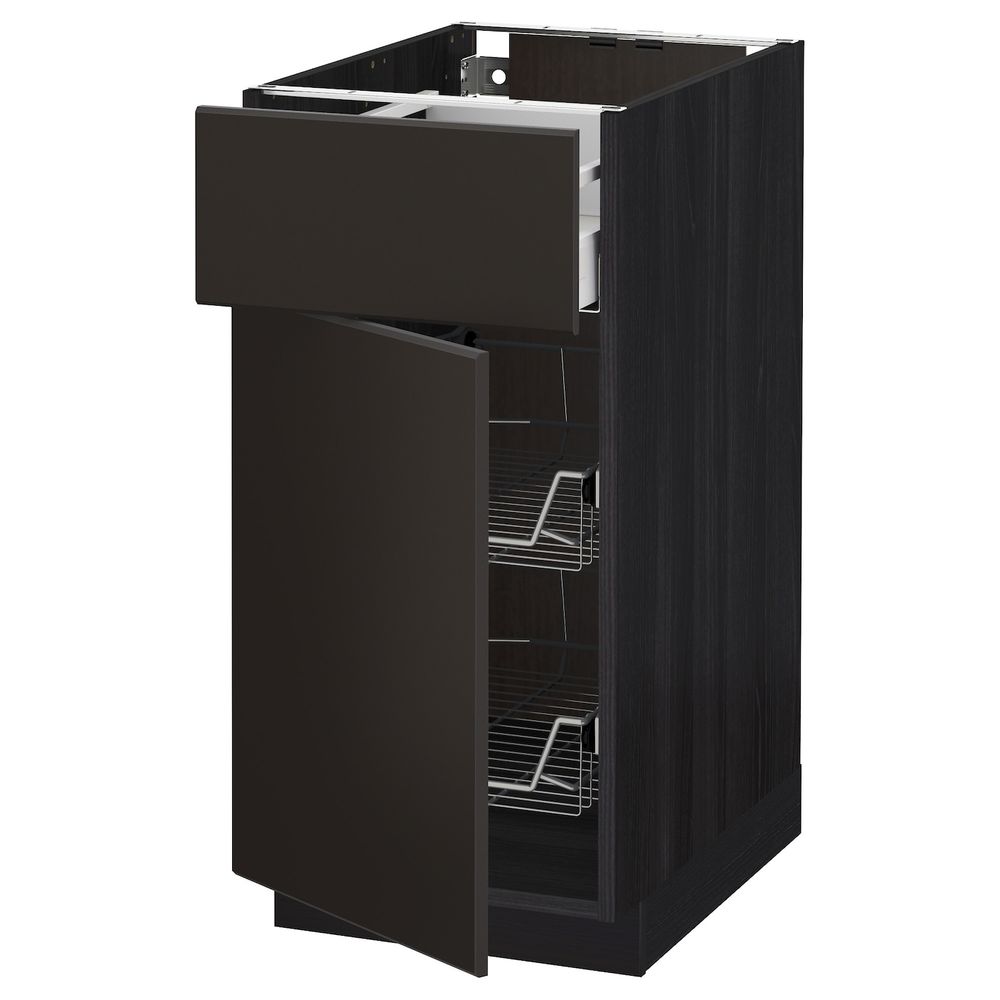 Напольный шкаф с проволочной корзиной/ящ/дверью, черный/Кунгсбакка антрацит 40x60 см IKEA МЕТОД / МАКСИМЕРА 192.205.73 - схема-чертеж с размерами