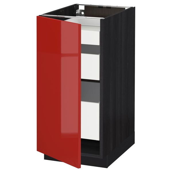 Напольный шкаф с 1 дверцей, 3 ящика МЕТОД / МАКСИМЕРА, черный, Рингульт красный - схема-чертеж с размерами