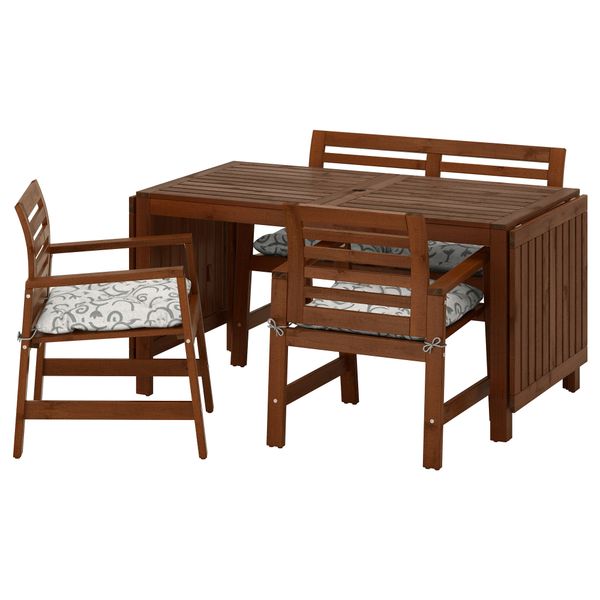 Стол + 2 кресла + скамья, для сада ЭПЛАРО, коричневая морилка, Стегон бежевый - фото 1