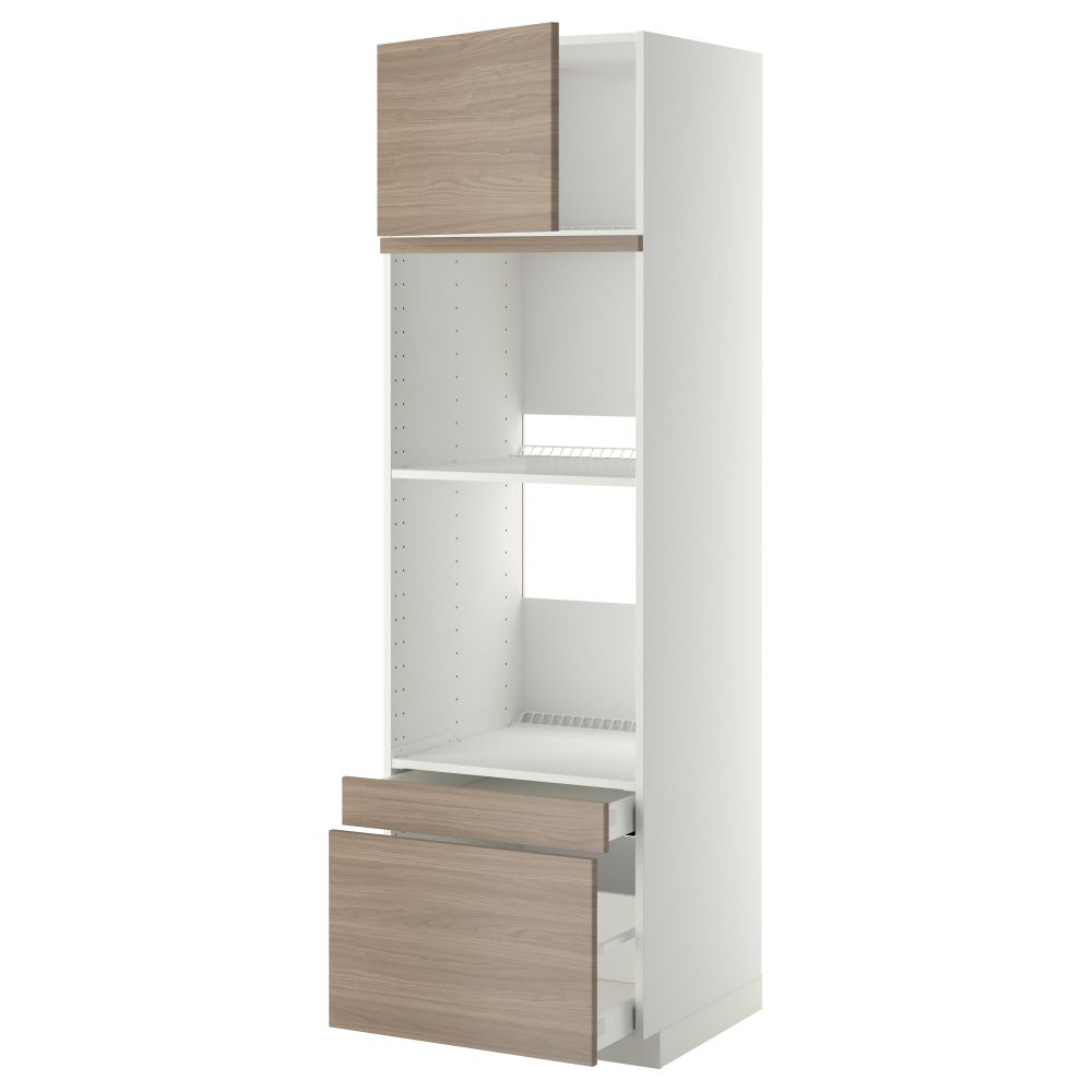 Высокий шкаф для духовки комбинированный, духовка + дверца, 2 ящика МЕТОД / МАКСИМЕРА, белый, Брокхульт светло-серый - фото 1