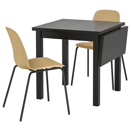 Стол и 2 стула, светлый оливково-зеленый/Брур-Инге черный 74/104x74 см IKEA NORDVIKEN НОРДВИКЕН / LEIFARNE ЛЕЙФ-АРНЕ 993.050.83