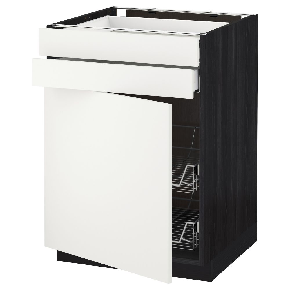 Напольный шкаф, дверца, 2 ящика, проволочных корзин МЕТОД / МАКСИМЕРА, черный, Хэггеби белый - схема-чертеж с размерами