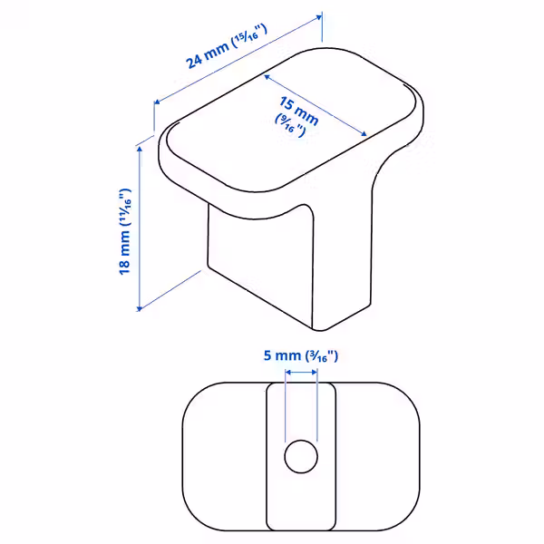 HACKÅS Ручка мебельная - белый 15 мм - схема-чертеж с размерами