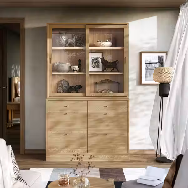 TONSTAD Комбинация для хранения с ящиками - дубовый шпон/стекло 121x47x210 см - фото 2