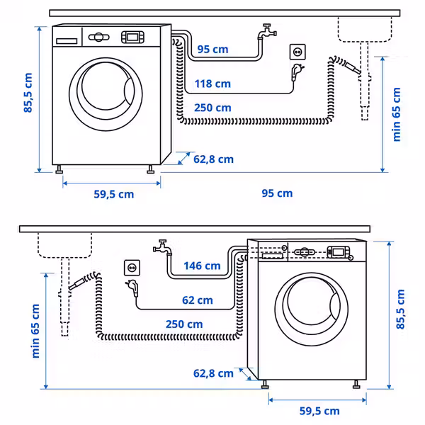 UDDARP УДДАРП Стиральная машина - IKEA 500 8 кг - схема-чертеж с размерами