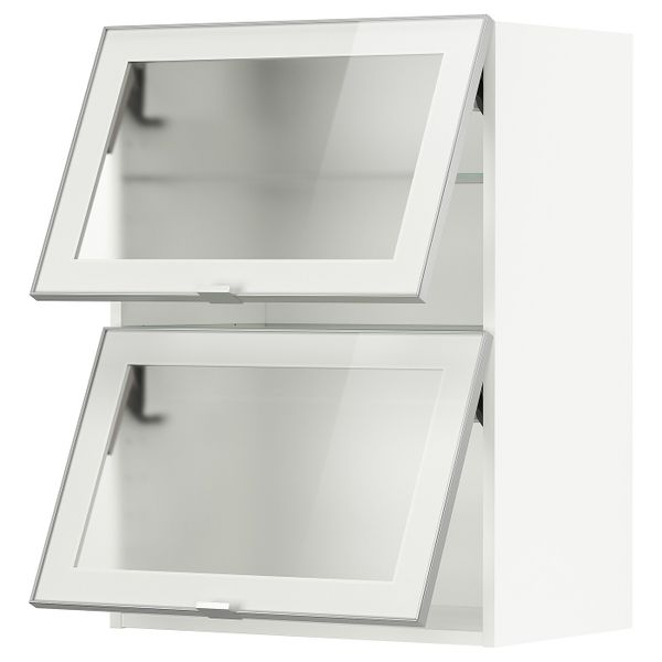 Навесной горизонт шкаф/2стеклян двери, белый/Ютис матовое стекло 60x80 см IKEA METOD МЕТОД 993.917.02 - фото 1