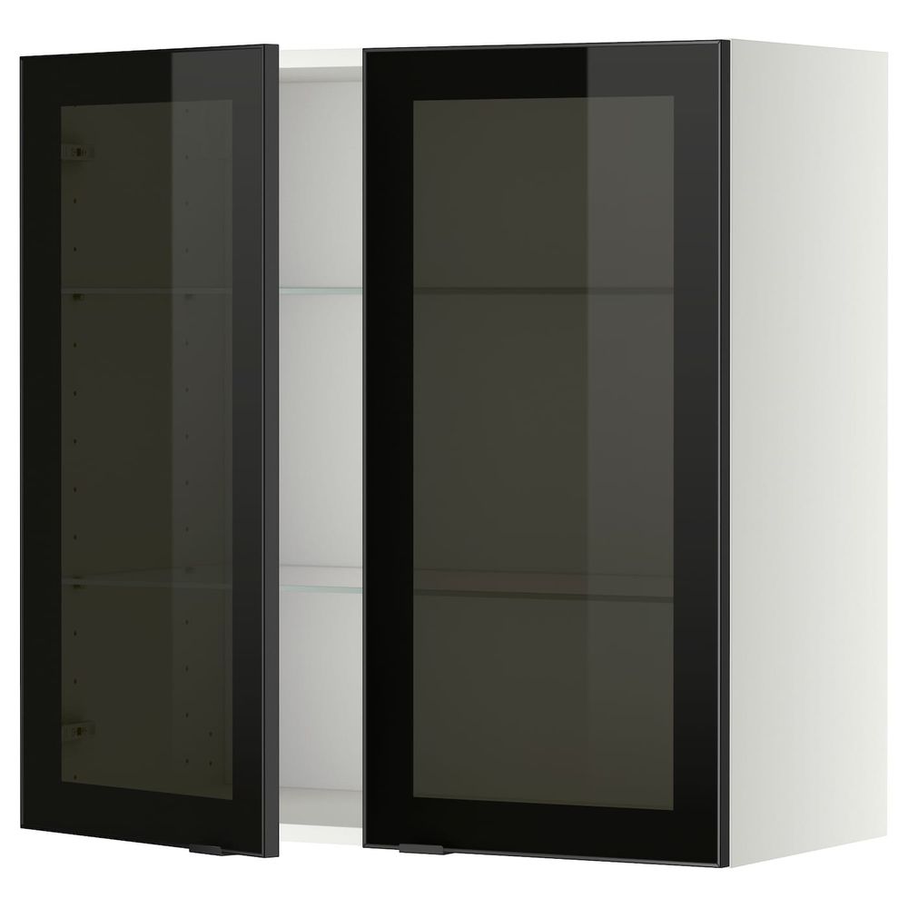 Навесной шкаф с полками, 2 стекло дв, белый/Ютис дымчатое стекло 80x80 см IKEA METOD МЕТОД 993.305.82 - фото 1