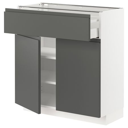 Напольный шкаф + ящик/2дверцы, белый/Воксторп темно-серый 80x37 см IKEA METOD МЕТОД / MAXIMERA МАКСИМЕРА 093.163.35