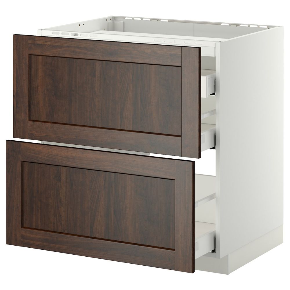 Напольный шкаф, 2 фронтальных панели, 3 ящика, белый/Эдсерум коричневый 80x60 см IKEA METOD МЕТОД / MAXIMERA МАКСИМЕРА - фото 1