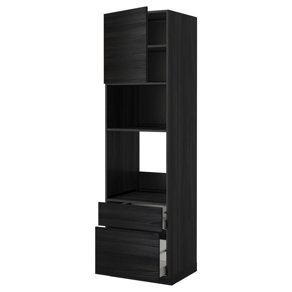 Высокий шкаф для духовки и СВЧ/дверца/2ящ, черный, Тингсрид черный 60x60x220 см IKEA МЕТОД / МАКСИМЕРА 992.370.51 - фото 1