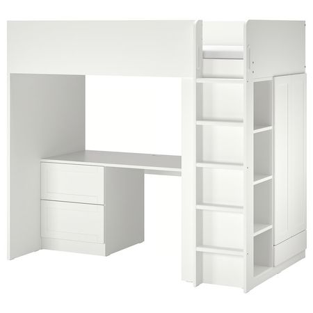 SMÅSTAD Кровать-чердак - белый с рамой/с письменным столом с 3 ящиками 90x200 см