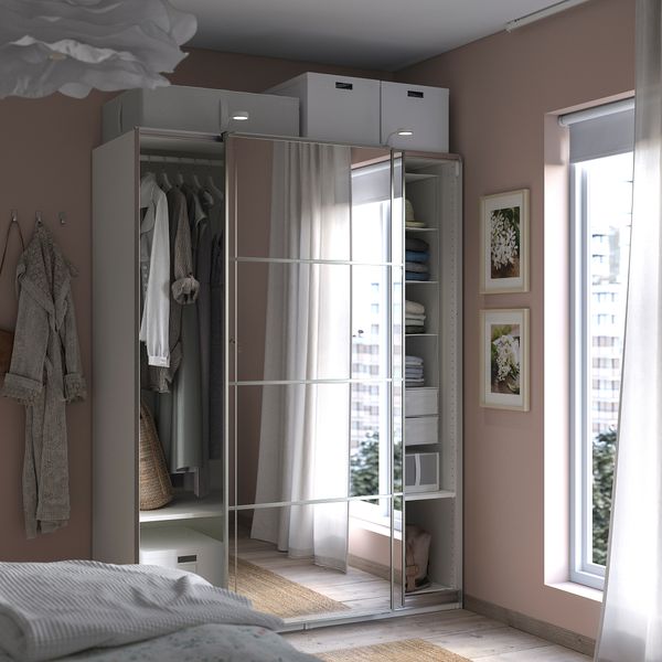 Гардероб, белый, зеркальное стекло, 150x66x201 см IKEA PAX ПАКС, AULI АУЛИ 595.613.48 - схема-чертеж с размерами
