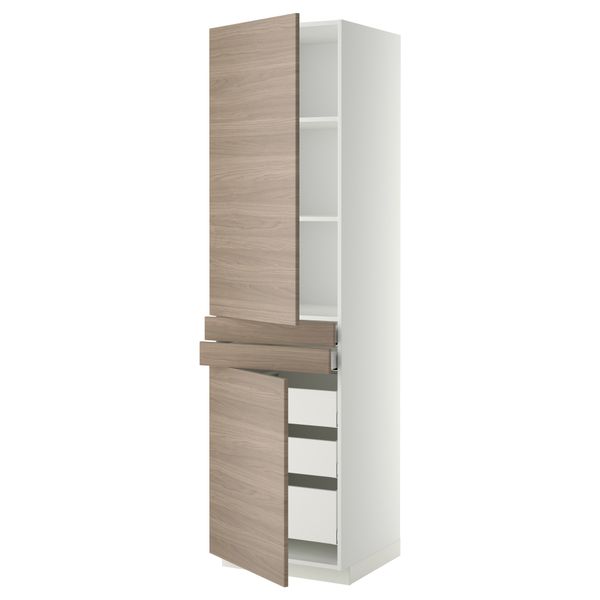 Высокий шкаф + полки, 5 ящиков, 2 дверцы, 2 фронтальных МЕТОД / МАКСИМЕРА, белый, Брокхульт светло-серый - фото 1