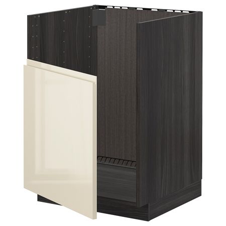 Шкаф под мойку БРЕДШЁН, черный, Воксторп глянцевый светло-бежевый 60x60 см IKEA МЕТОД 092.997.41