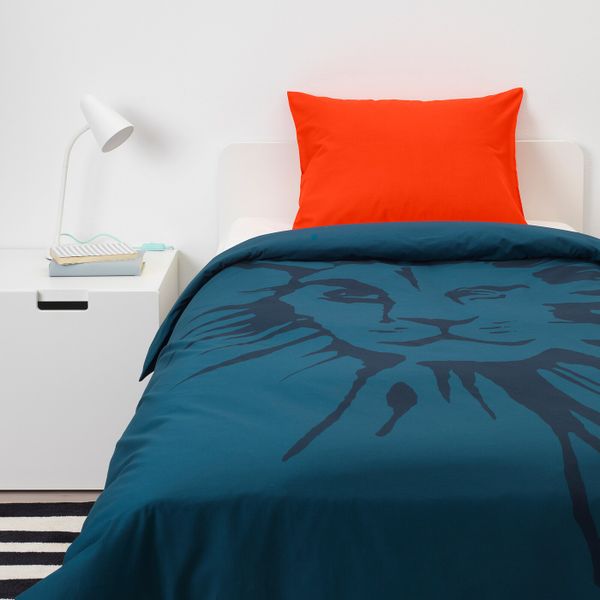 Пододеяльник и 1 наволочка, лев/темно-синий 150x200/50x70 см IKEA URSKOG УРСКОГ 503.938.68 - фото 3