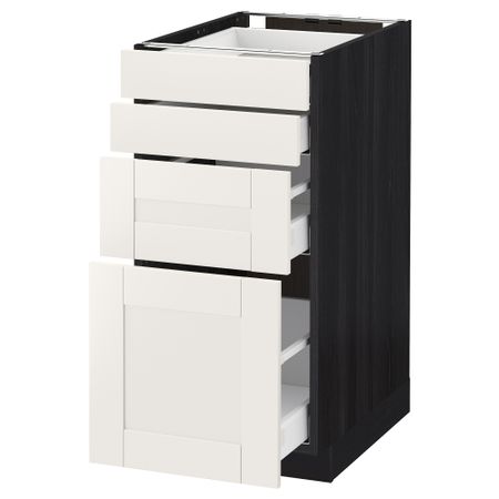 Напольный шкаф 4 фронтальных панели, 4 ящика МЕТОД / МАКСИМЕРА, черный, Сэведаль белый