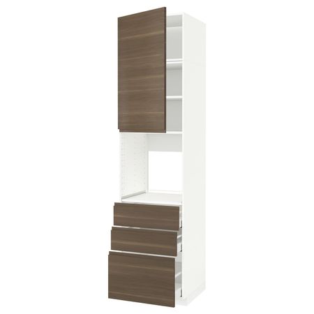 Высокий шкаф для духовки/дверь/3ящика, белый/Воксторп грецкий орех 60x60x240 см IKEA METOD МЕТОД / MAXIMERA МАКСИМЕРА 492.391.56