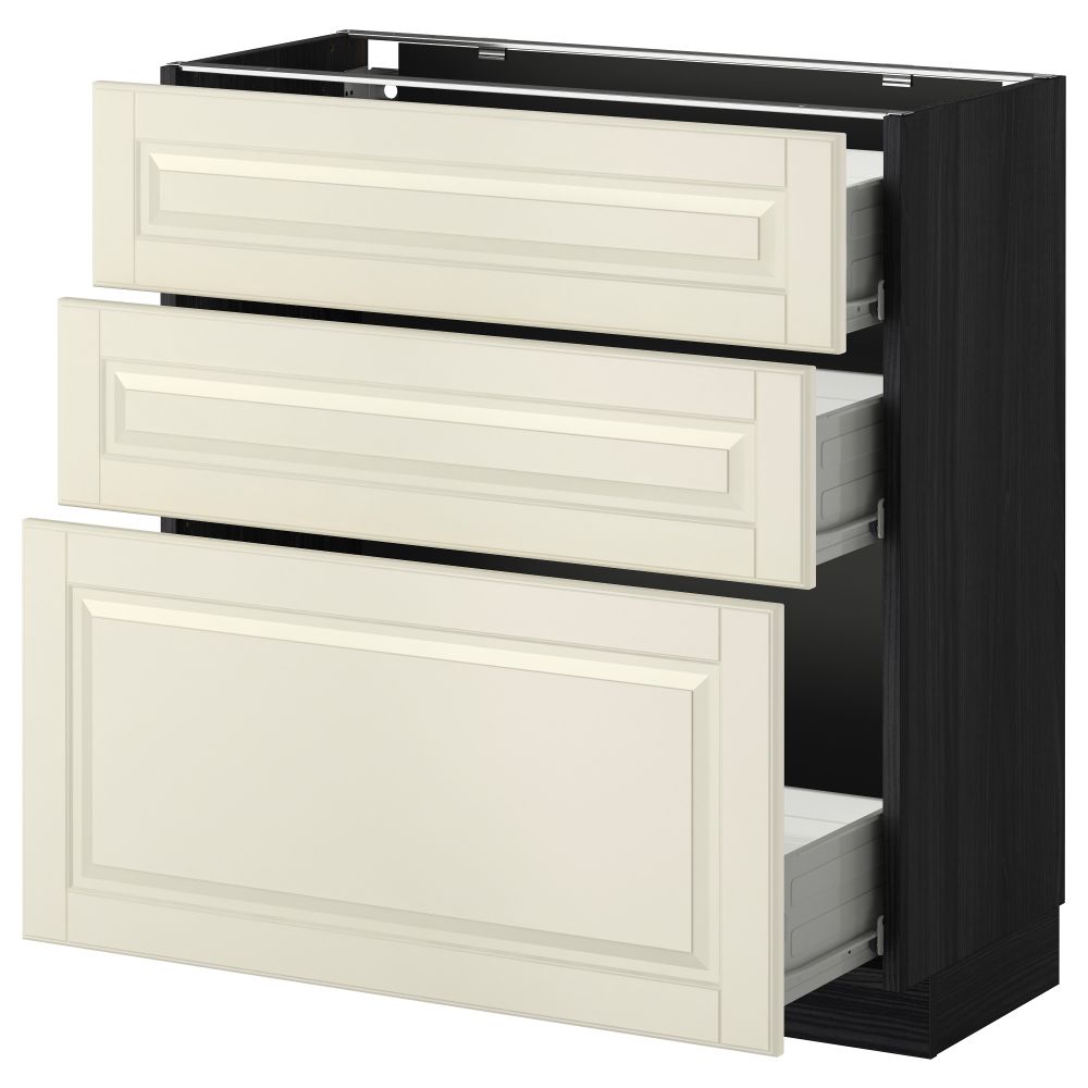 Напольный шкаф с 3 ящиками МЕТОД / ФОРВАРА, черный, Будбин белый с оттенком - схема-чертеж с размерами