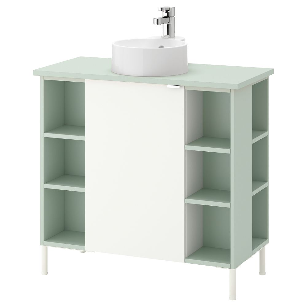 Шкаф под раковину с 1 дверцы/4 открытыми полк ЛИЛЛОНГЕН/ВИСКАН / ГУТВИКЕН, белый, бледно-зеленый (82x40x87 см) - фото 1