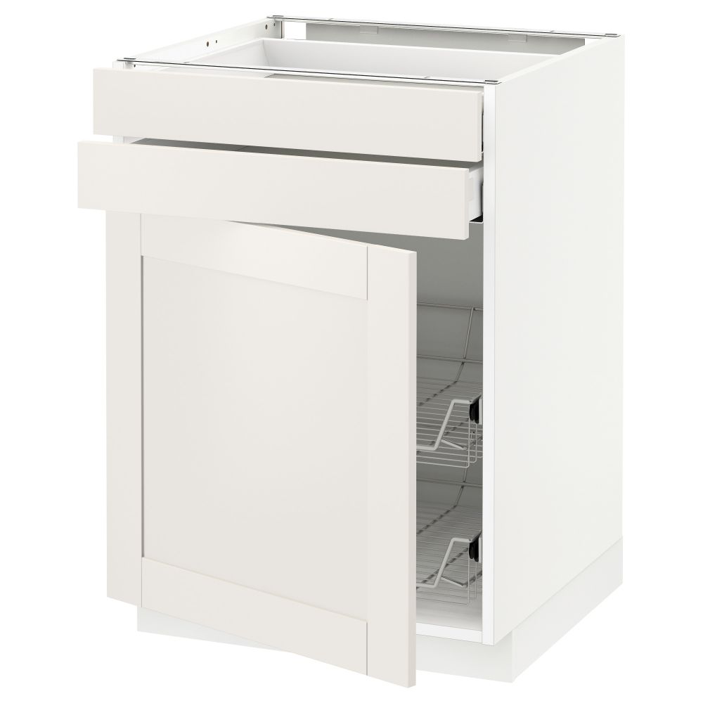 Напольный шкаф, дверца, 2 ящика, проволочных корзин МЕТОД / МАКСИМЕРА, белый, Сэведаль белый - схема-чертеж с размерами