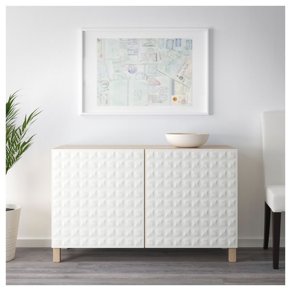 Комбинация для хранения с дверцами БЕСТО, под беленый дуб, Дьюпвикен белый (120x40x74 см) - схема-чертеж с размерами