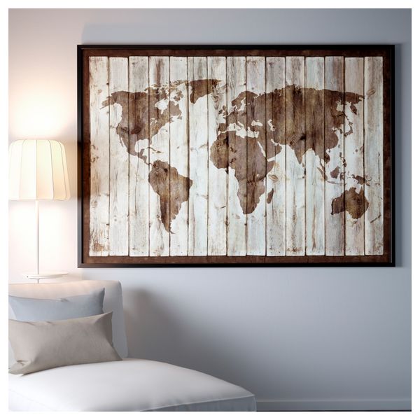 Картина с рамой БЬЁРКСТА, карта мира, черный (200x140 см) - фото 2