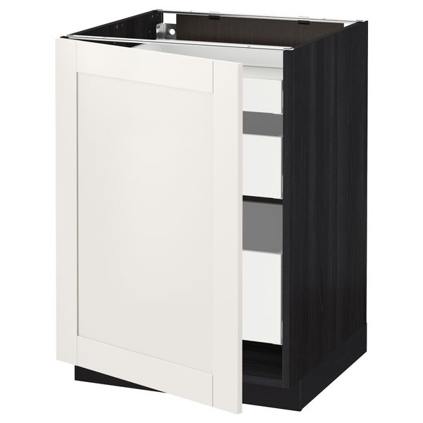 Напольный шкаф с 1 дверцей, 3 ящика МЕТОД / МАКСИМЕРА, черный, Сэведаль белый - схема-чертеж с размерами