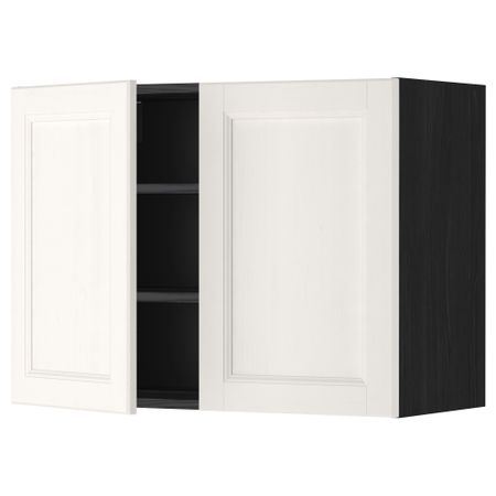 Навесной шкаф с полками, 2 дверцы МЕТОД, черный, Лаксарби белый