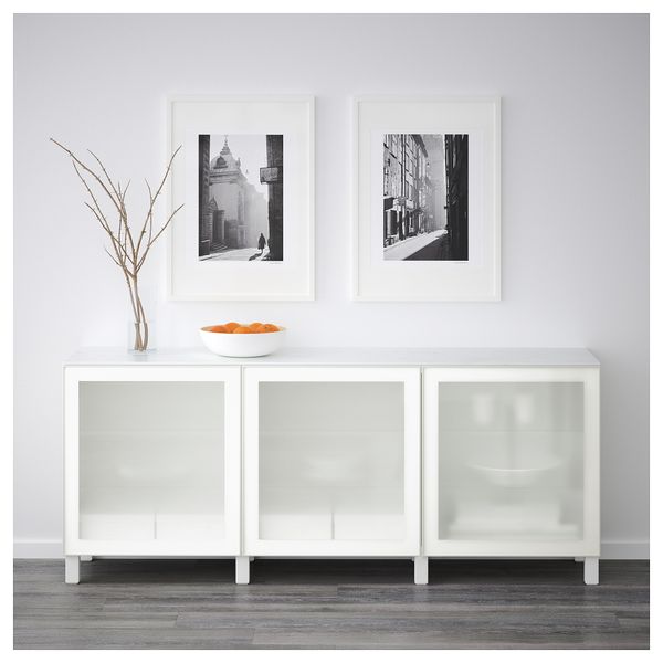 Комбинация для хранения с дверцами БЕСТО, белый, Глассвик белый прозрачное стекло (180x42x74 см) - схема-чертеж с размерами