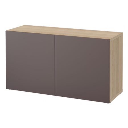 Стеллаж с дверьми БЕСТО, под беленый дуб, Вальвикен темно-коричневый (120x40x64 см)