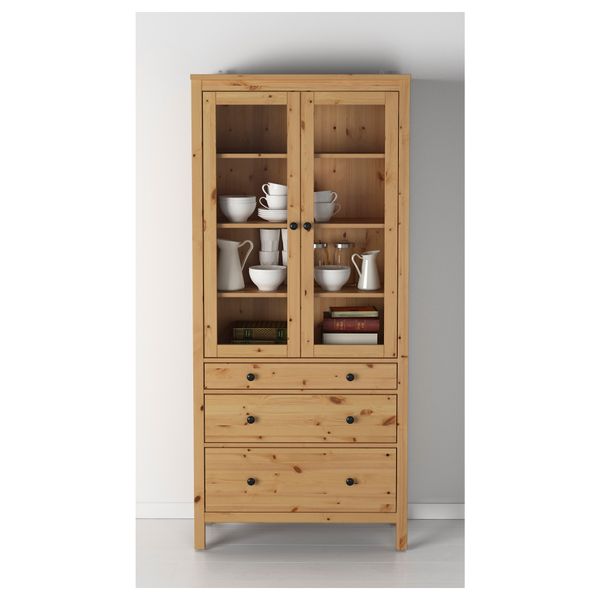 Шкаф-витрина с 3 ящиками ХЕМНЭС, светло-коричневый (90x197 см) - схема-чертеж с размерами