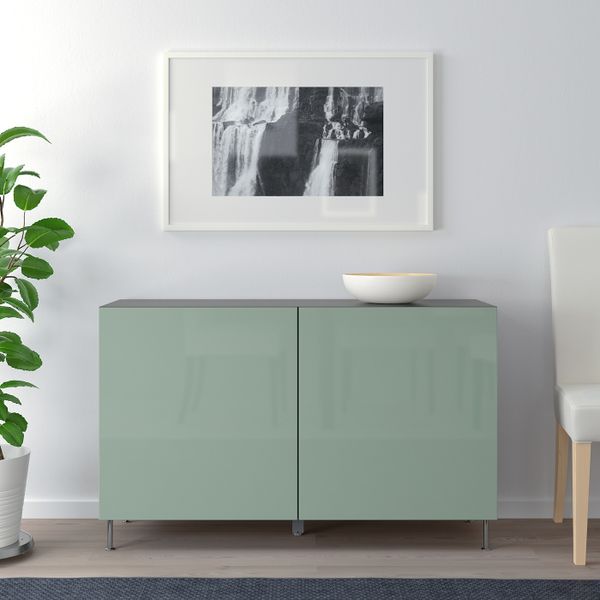 Комбинация для хранения с дверцами, черно-коричневый, СЕЛЬСВ/СТАЛЛАРП глянцевый/серо-зеленый светлый, 120x40x74 см IKEA БЕСТО - фото 2