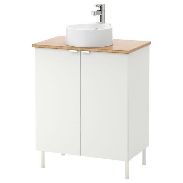 Шкаф под раковину с 2 дверцами ЛИЛЛОНГЕН/ВИСКАН / ГУТВИКЕН, белый, бамбук (62x40x87 см) - фото 1