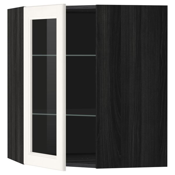 Угловой навесной шкаф с полками, стекляными дверцами МЕТОД, черный, Лаксарби белый - схема-чертеж с размерами