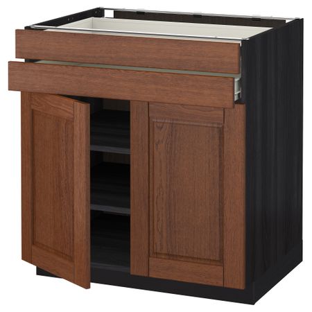 Напольный шкаф, 2 дверцы, 2 ящика МЕТОД / ФОРВАРА, черный, Филипстад коричневый (80x60 см)