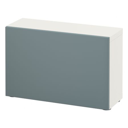 Стеллаж с дверью БЕСТО, белый, Вальвикен серо-бирюзовый (60x20x38 см)