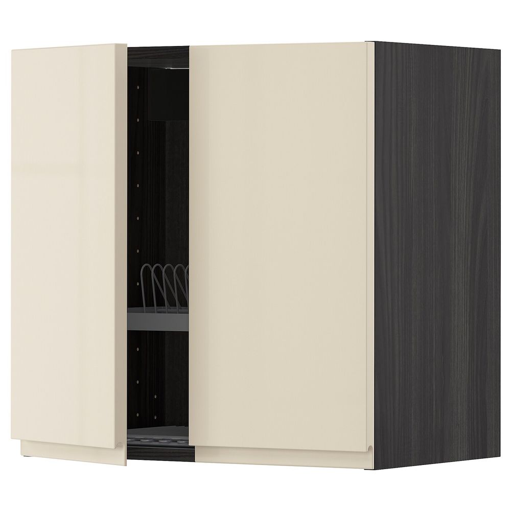 Навесной шкаф с посудной сушилкой, 2 дверец, черный, Воксторп глянцевый светло-бежевый 60x60 см IKEA МЕТОД 293.027.90 - схема-чертеж с размерами