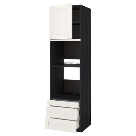 Высокий шкаф для духовки комбинированный, духовка + дверца, 3 ящика МЕТОД / ФОРВАРА, черный, Сэведаль белый