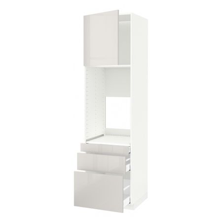 Высокий шкаф для двойной духовки, 3 ящика, дверца МЕТОД / МАКСИМЕРА, белый, Рингульт светло-серый