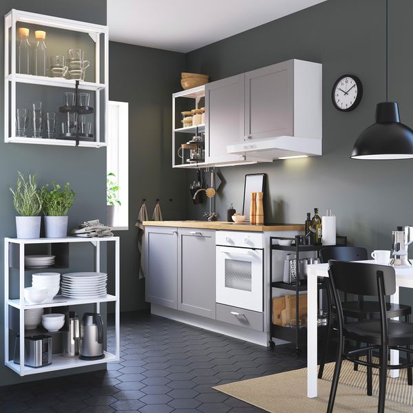 Кухня, 183x63.5x222 см, белый, серый каркас IKEA BEGIVENHET БЕГИВЕНХЕТ 993.373.19 - фото 4