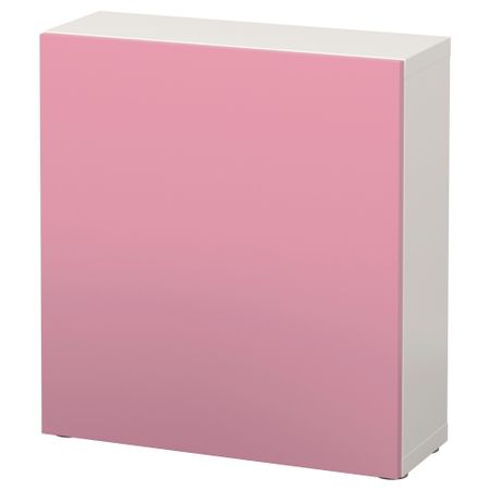 Стеллаж с дверью БЕСТО, белый, Лаппвикен розовый (60x20x64 см)