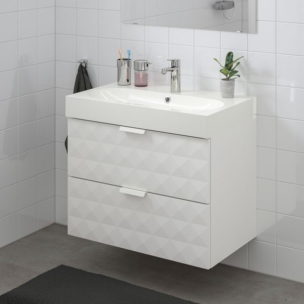 Шкаф для раковины с 2 ящ, Решён белый, БРОГРУНД смеситель 80x48x68 см IKEA ГОДМОРГОН / БРОВИКЕН 492.923.99 - фото 2